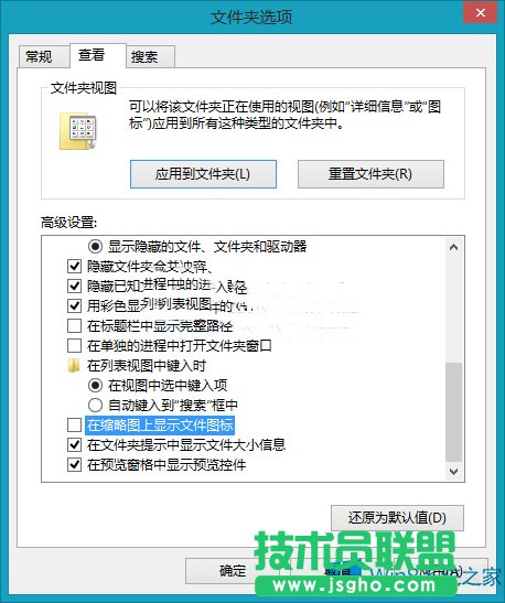 Win8怎么取消在縮略圖上顯示文件圖標