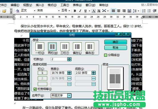 電腦公司XP系統(tǒng)電腦Word分欄的用法(4)