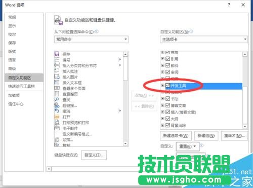 Word2016怎么把開發(fā)工具選項(xiàng)添加到到界面上并顯示出來 三聯(lián)